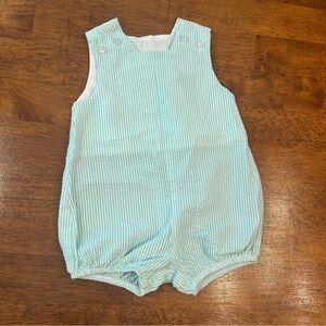 The Bailey Boys green white seersucker striped bubble size 6M
